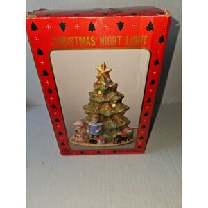 Christmas Night Light Ceramic Tree Children Presents Holiday‎ Decor